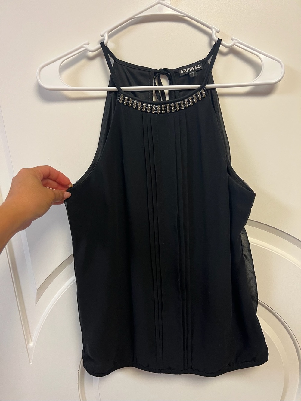 Express Black Embellished Halter Neck Top